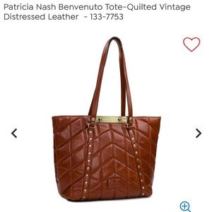 Patricia Nash Brown Quilted Leather Tote- NWT, dust bag included.